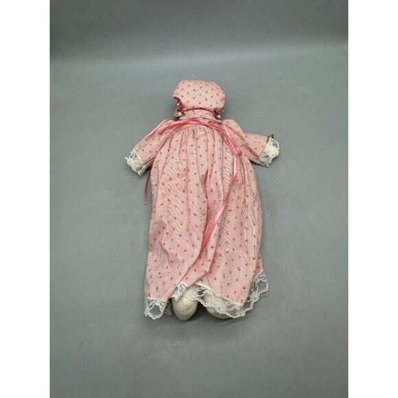 Handcrafted Vintage Rag Doll Pink Floral Dress & Bonnet Lace Trim & Ribbon READ - Picture 2 of 16